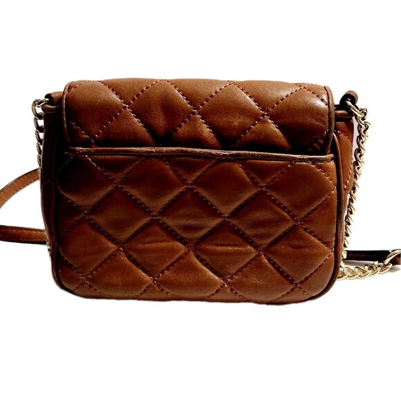 Michael Kors MK Small Chain Fulton Quilted Brown Leather Crossbody Bag Purse - Picture 2 of 12